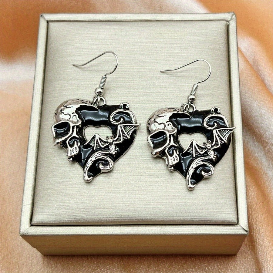 Skull Heart Bat Earrings