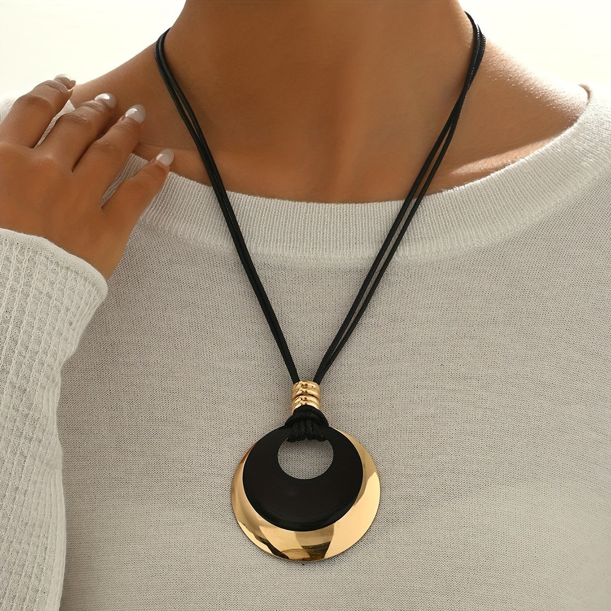 Hollow Disc Cord Necklace