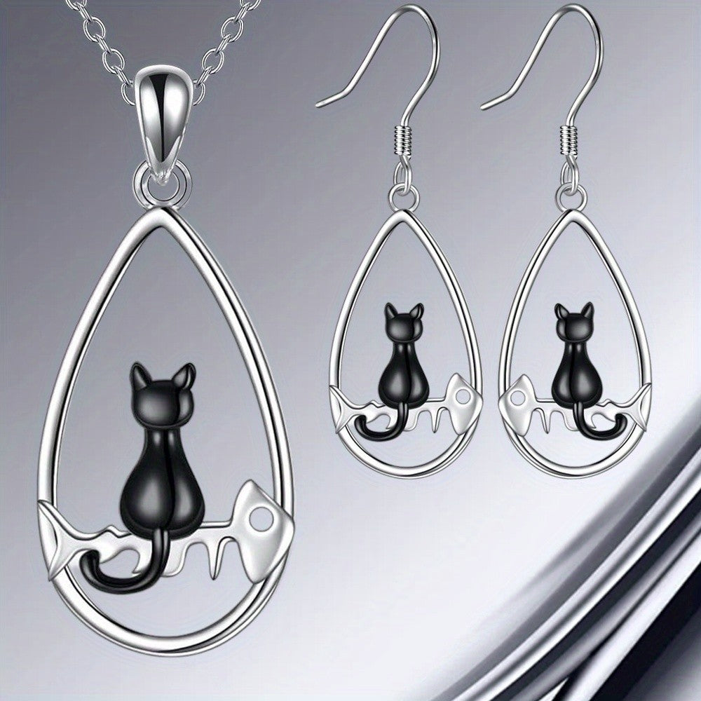 Black Cat Teardrop Jewelry Set