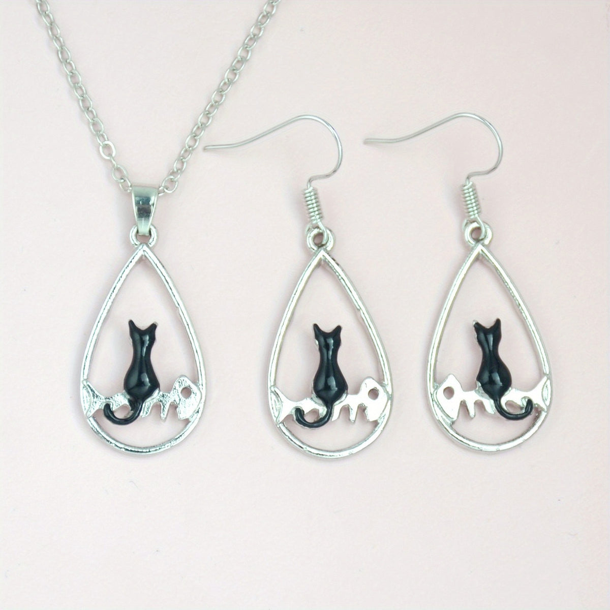 Black Cat Teardrop Jewelry Set