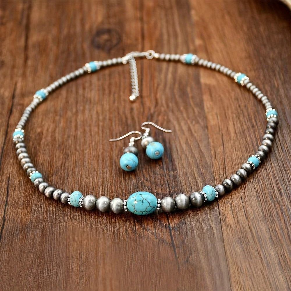 Turquoise Oval Beaded Necklace