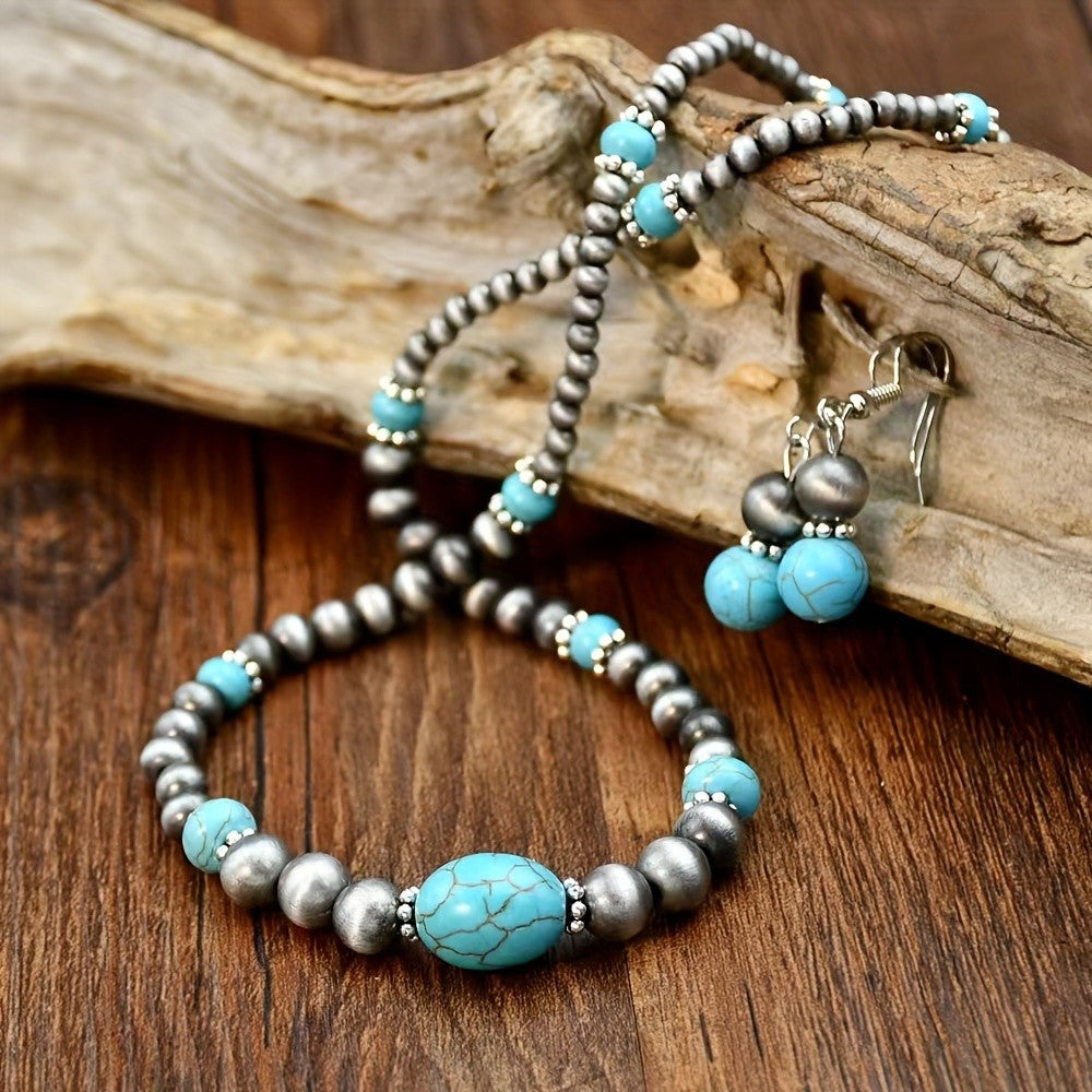 Turquoise Oval Beaded Necklace