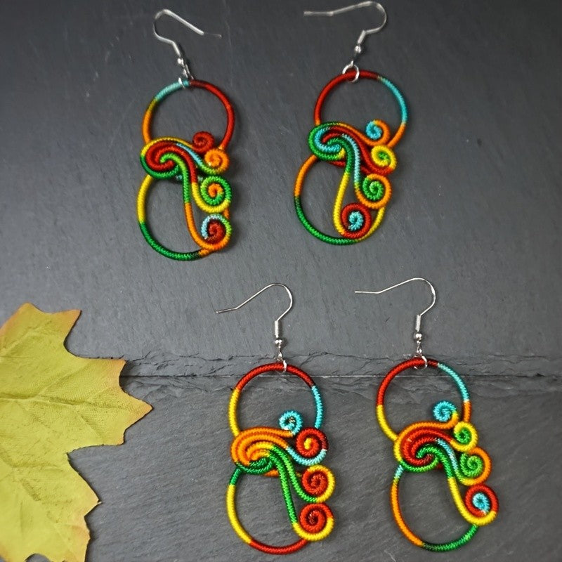 Rainbow Thread Spiral Earrings