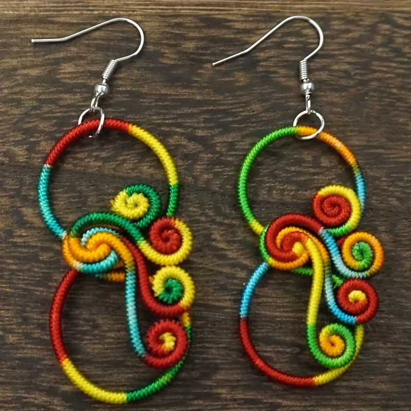 Rainbow Thread Spiral Earrings