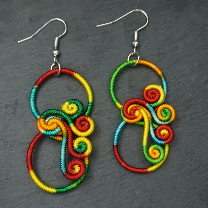Rainbow Thread Spiral Earrings