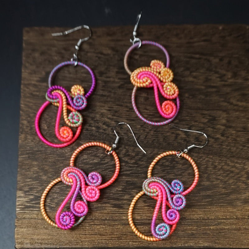 Rainbow Thread Spiral Earrings