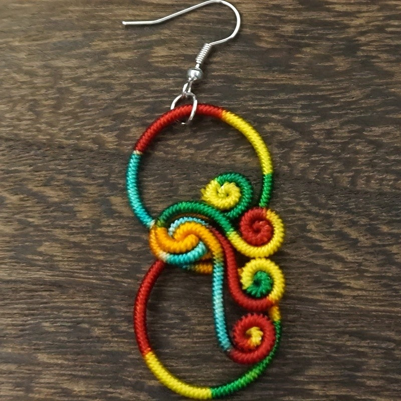Rainbow Thread Spiral Earrings