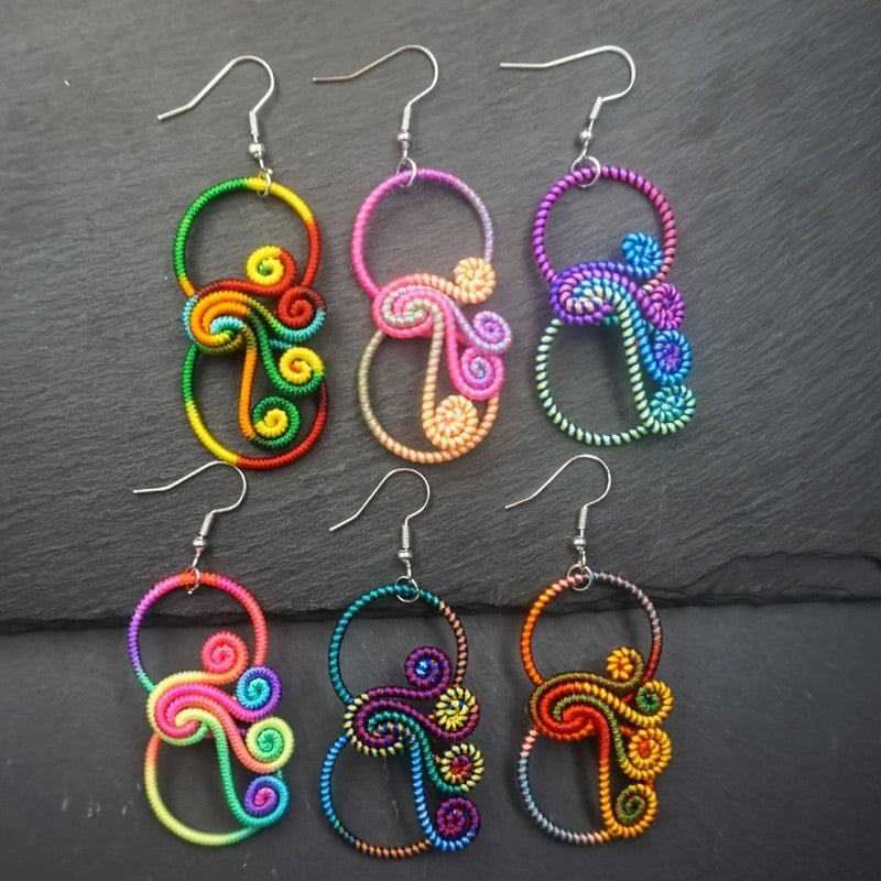 Rainbow Thread Spiral Earrings