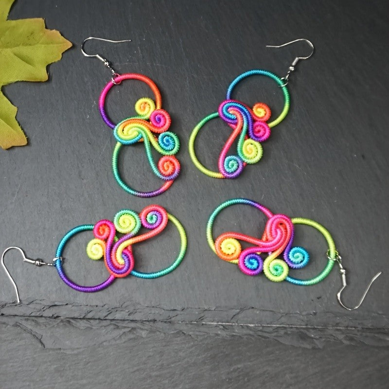 Rainbow Thread Spiral Earrings