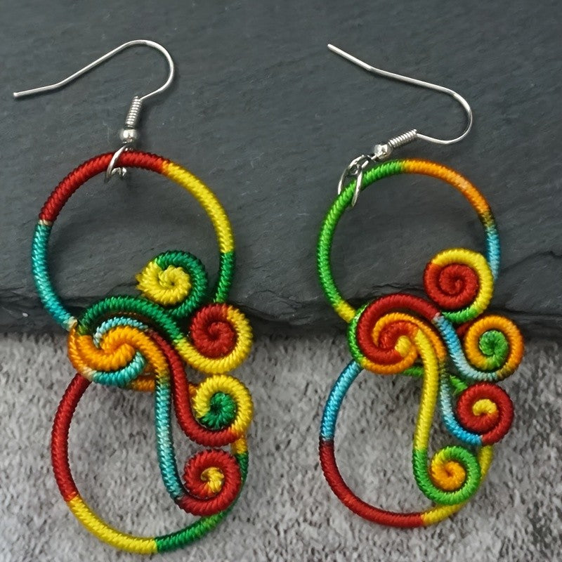 Rainbow Thread Spiral Earrings