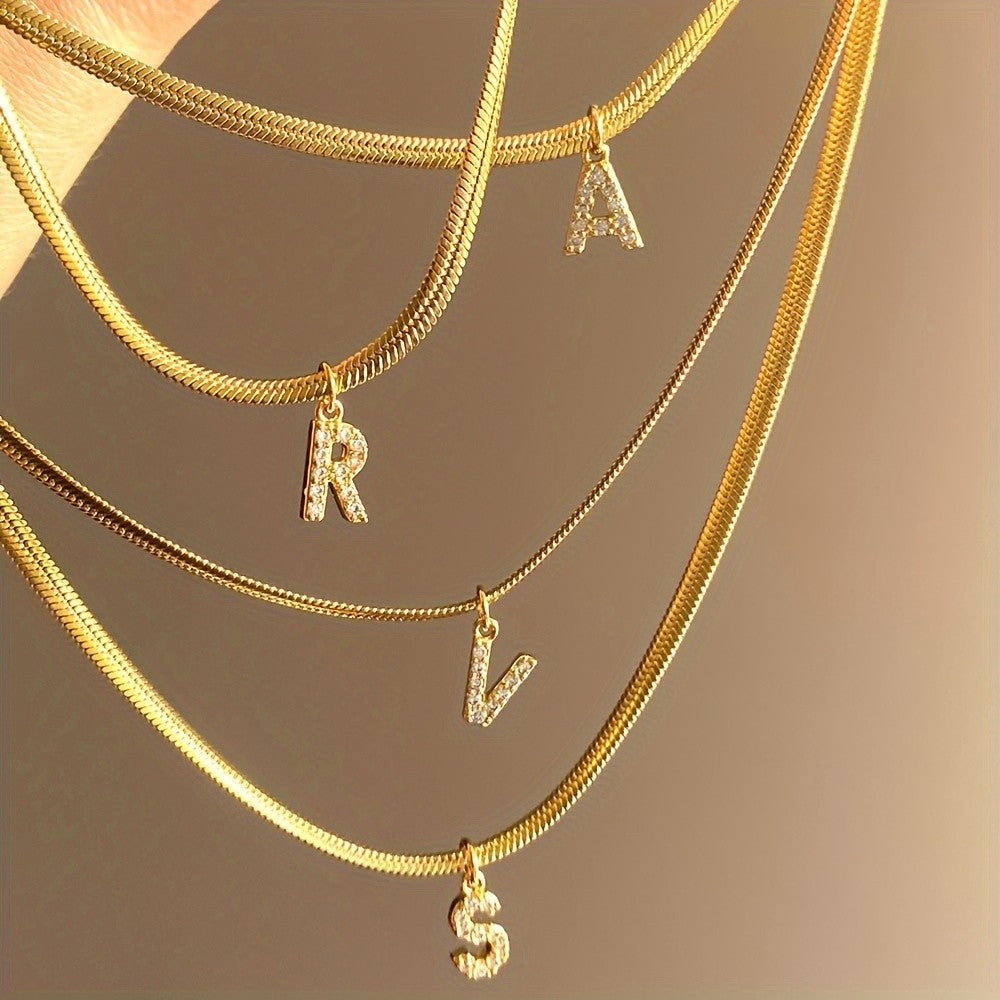 Crystal Initial Snake Chain Necklace