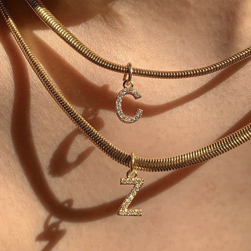Crystal Initial Snake Chain Necklace