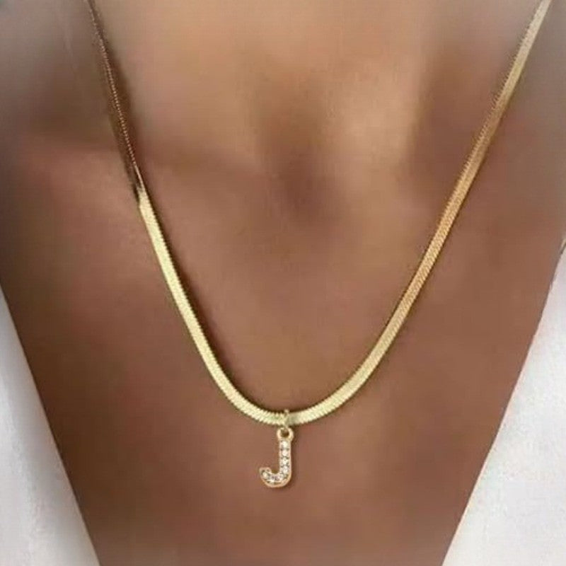 Crystal Initial Snake Chain Necklace