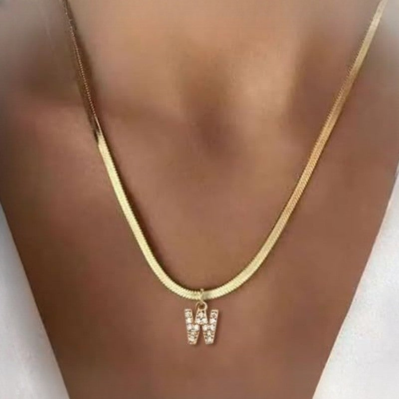 Crystal Initial Snake Chain Necklace