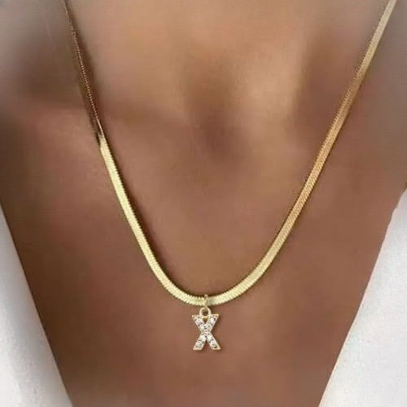 Crystal Initial Snake Chain Necklace