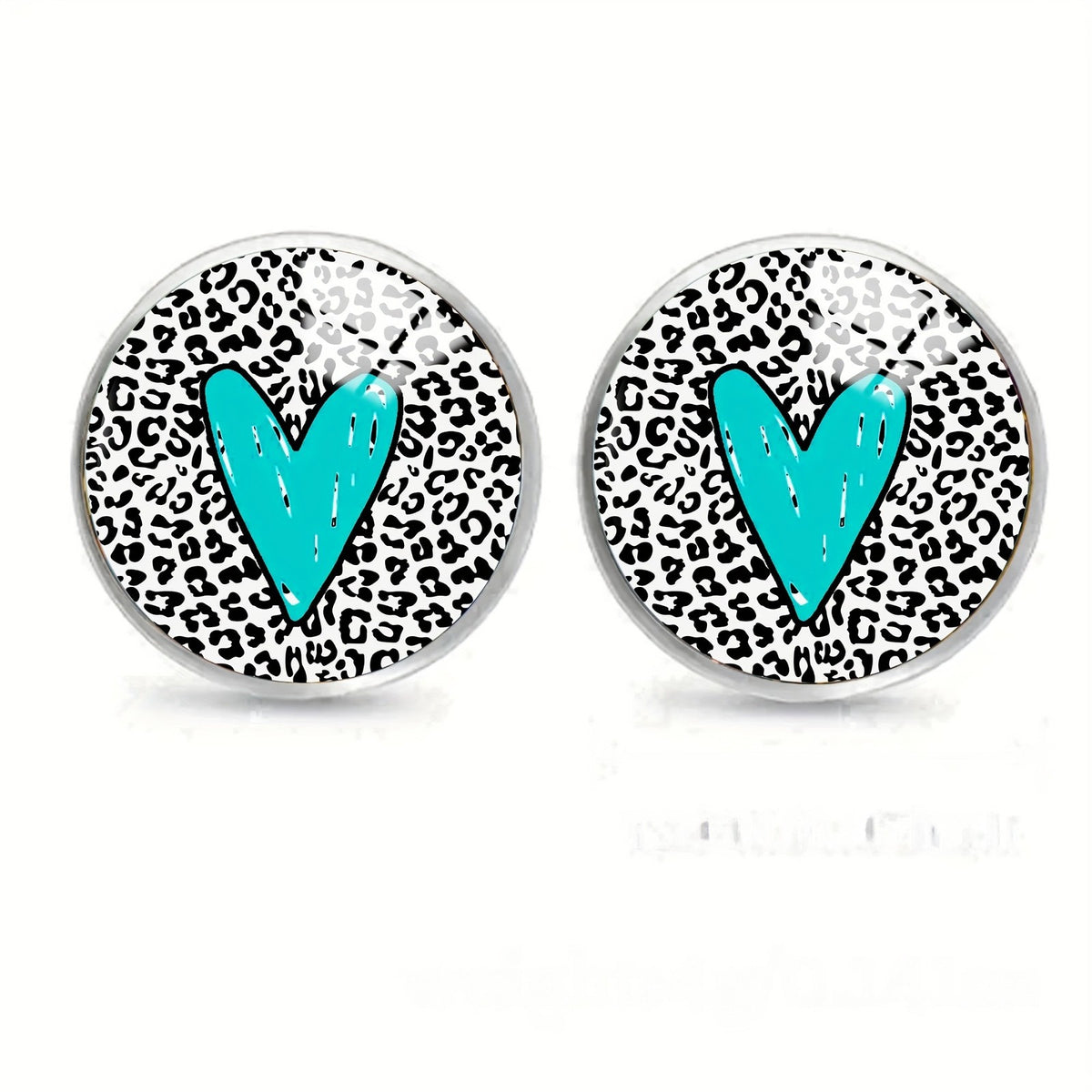Teal Heart Leopard Stud Earrings