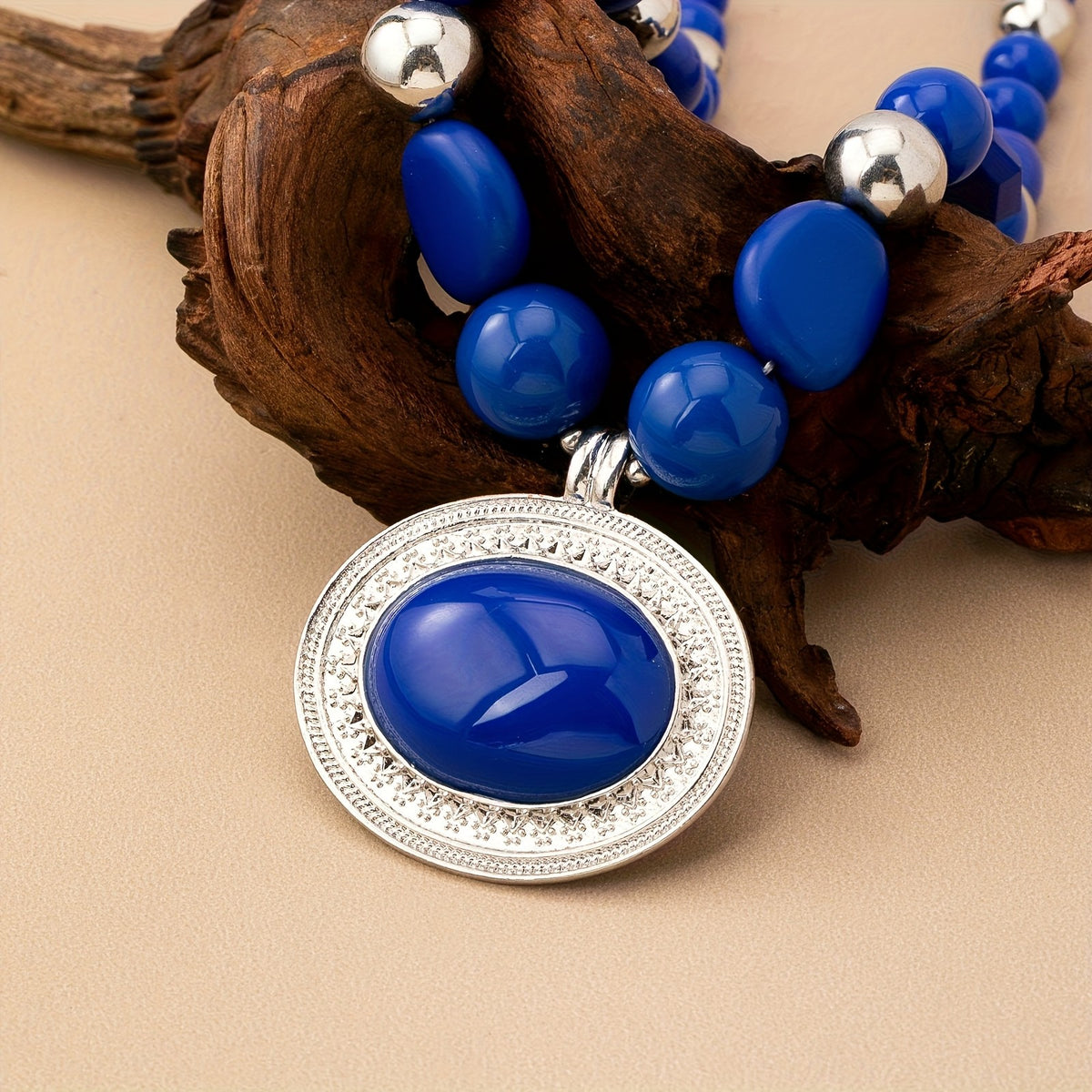 Red Bead Oval Pendant Necklace