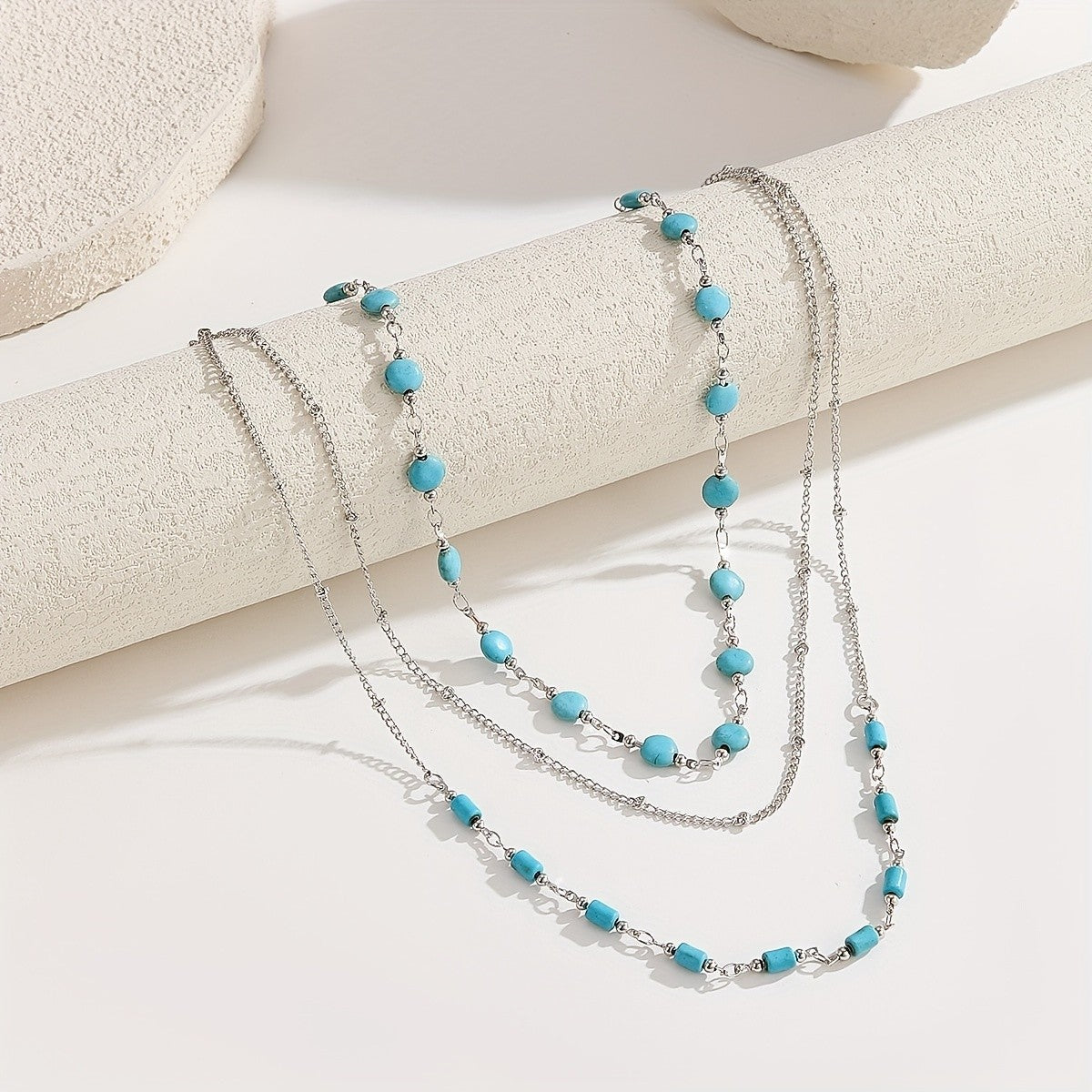 Turquoise Round & Cylinder Bead Layered Necklace