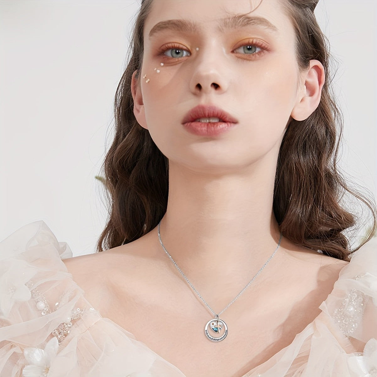 Inlaid Heart Cross Disc Necklace