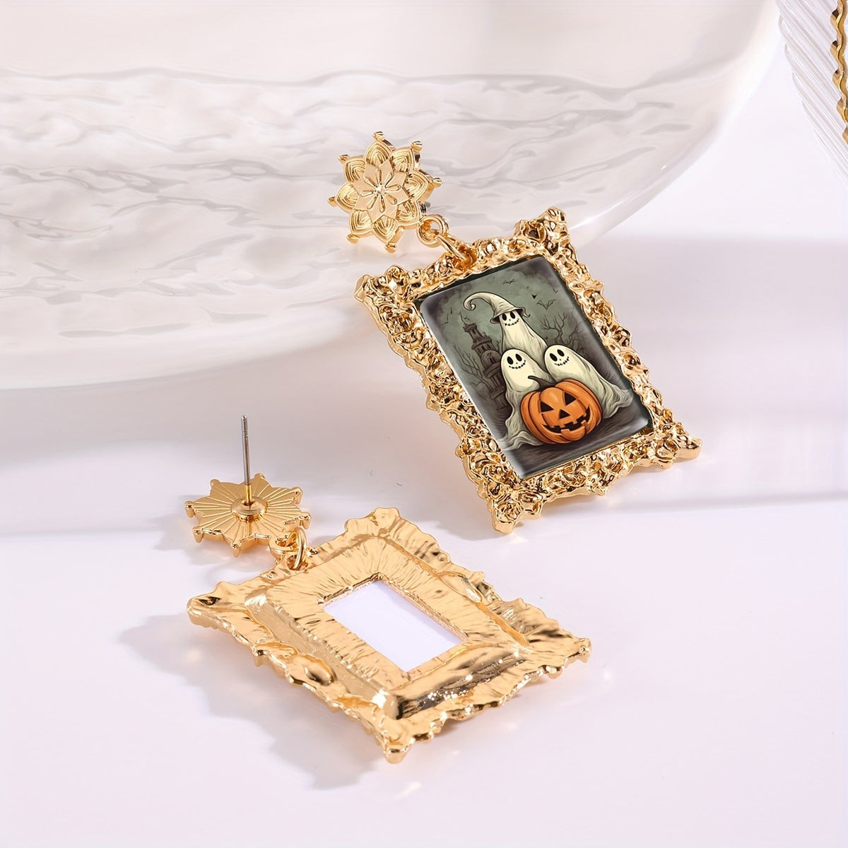 Halloween Ghost & Pumpkin Frame Earrings
