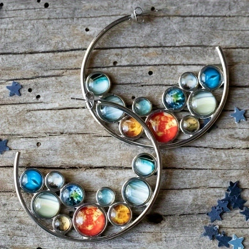 Planetary Crescent Hoop Earrings