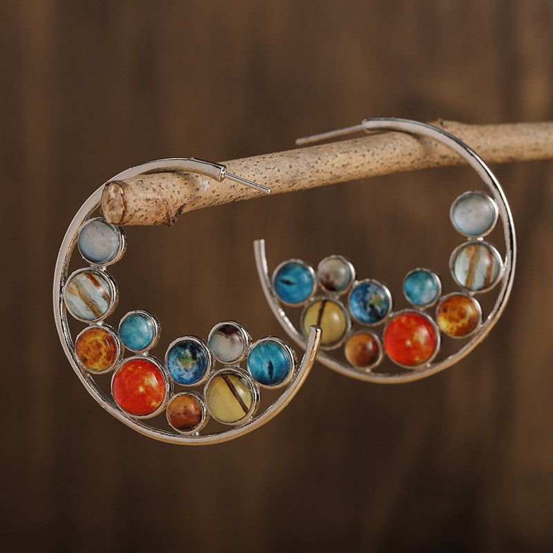 Planetary Crescent Hoop Earrings