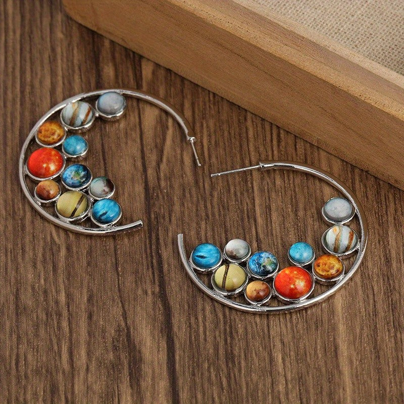 Planetary Crescent Hoop Earrings