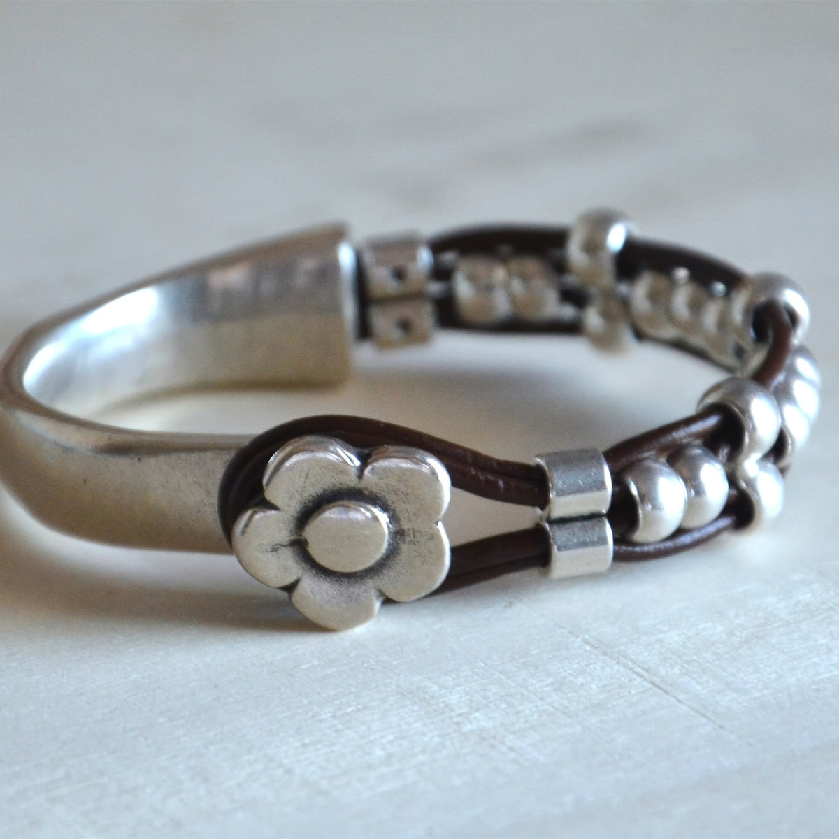 Floral Braided Leather Bracelet