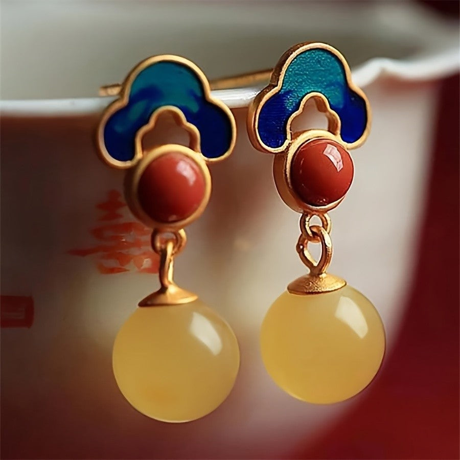 Blue Cloud & Amber Drop Earrings