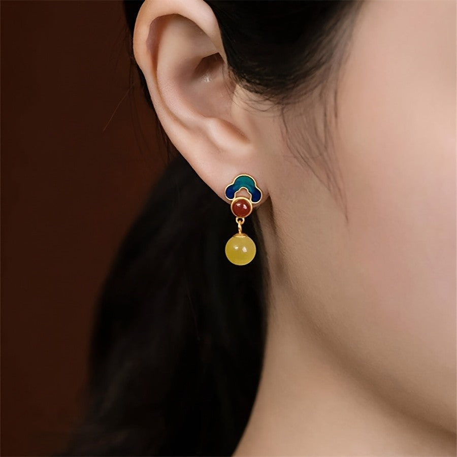Blue Cloud & Amber Drop Earrings