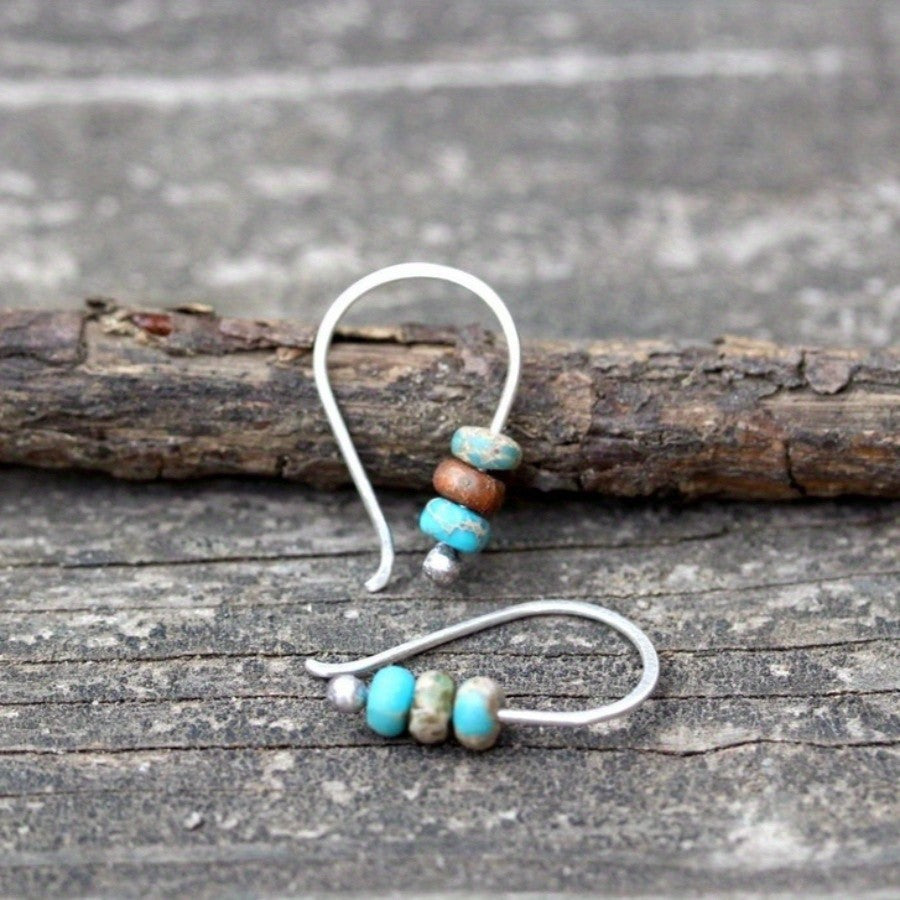 Turquoise & Earth Tone Bead Drop Earrings