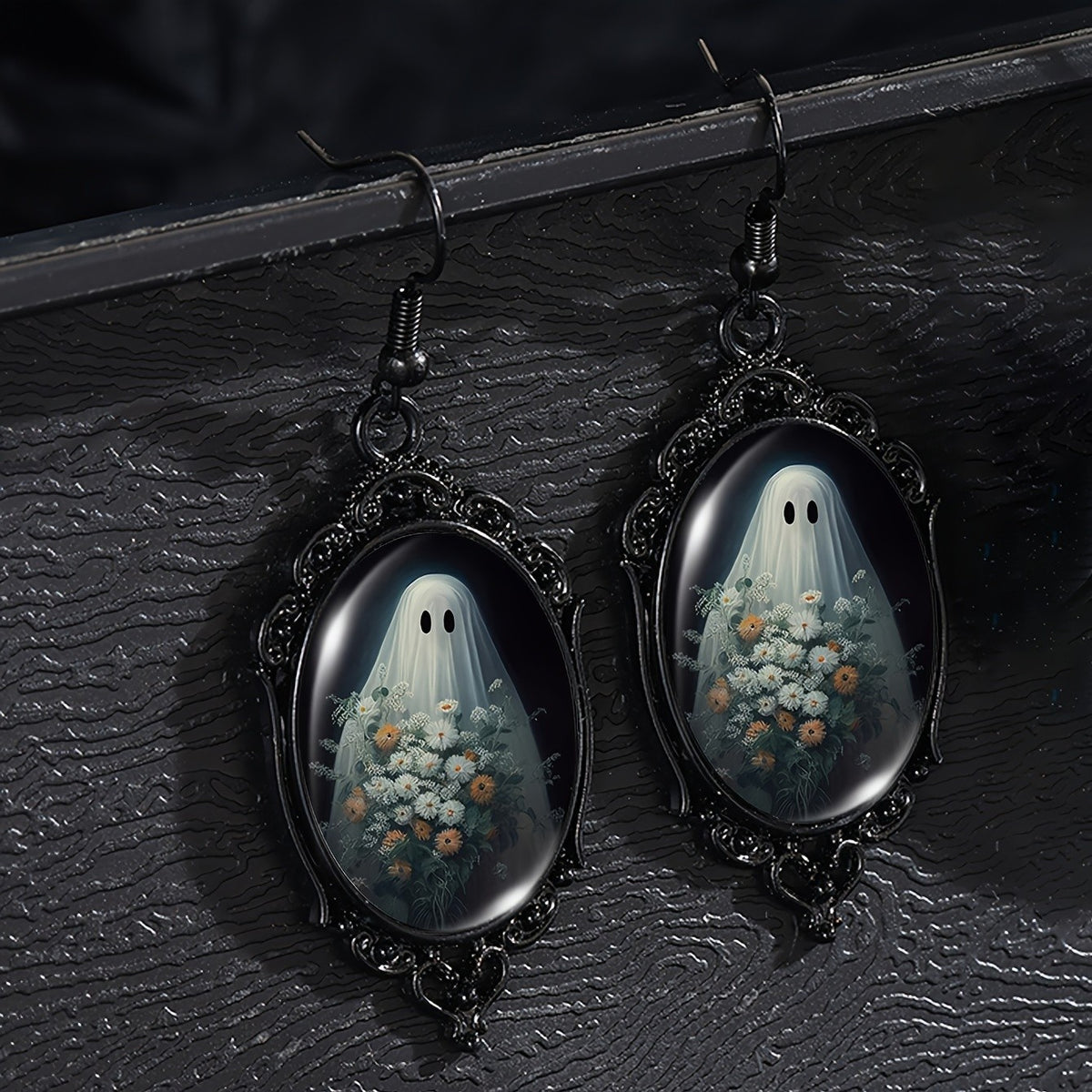 Ghost Floral Oval Drop Earrings