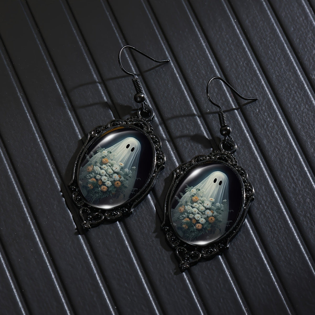 Ghost Floral Oval Drop Earrings
