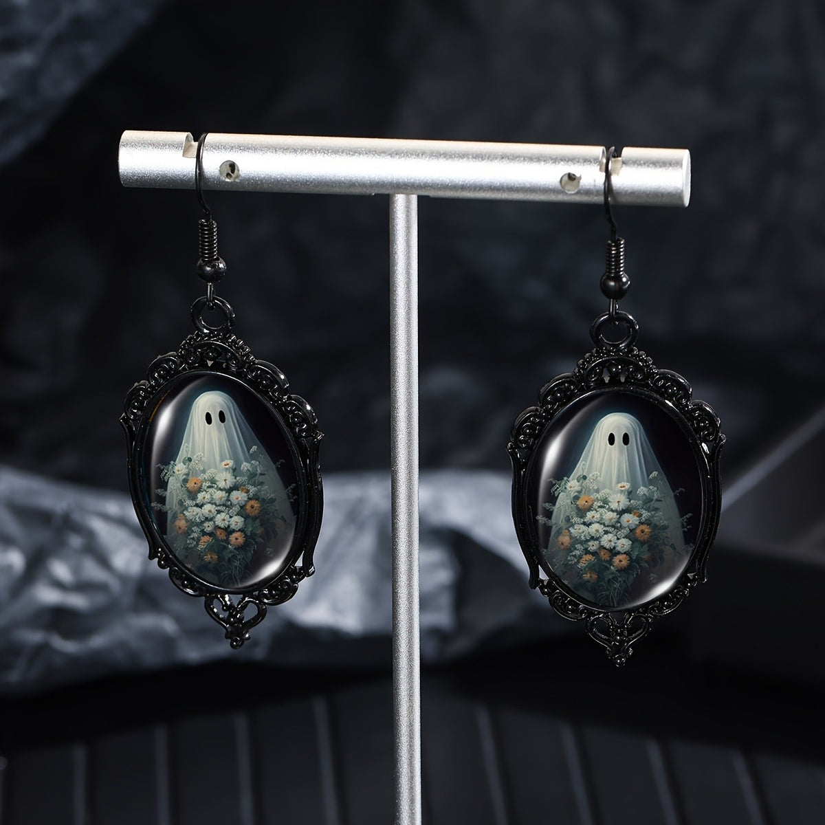 Ghost Floral Oval Drop Earrings