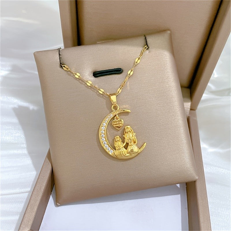 Moon Mother Daughter Pendant Necklace