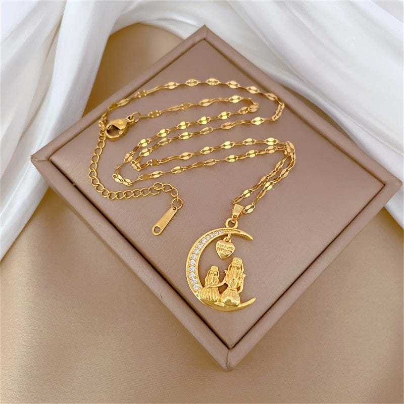 Moon Mother Daughter Pendant Necklace
