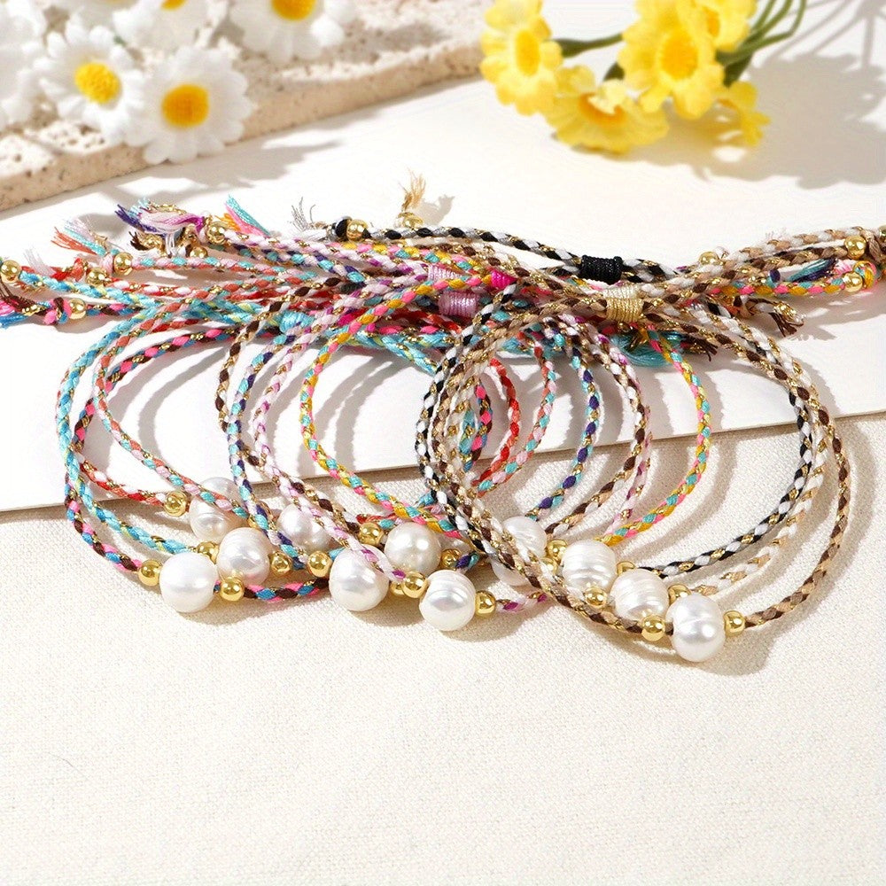Multicolor Braided Pearl Bracelet