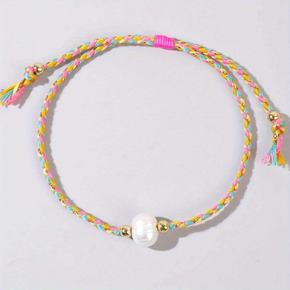 Multicolor Braided Pearl Bracelet