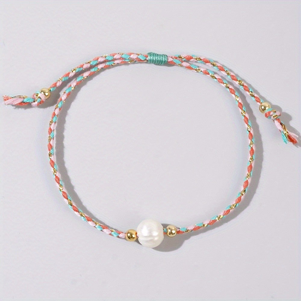 Multicolor Braided Pearl Bracelet