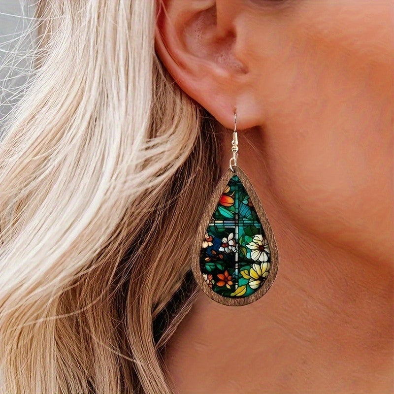 Stained Glass Floral Teardrop Earrings