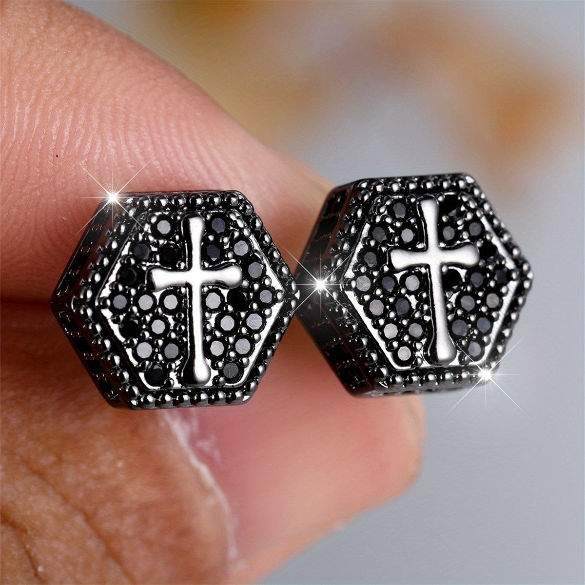 Crystal Cross Hexagon Earrings