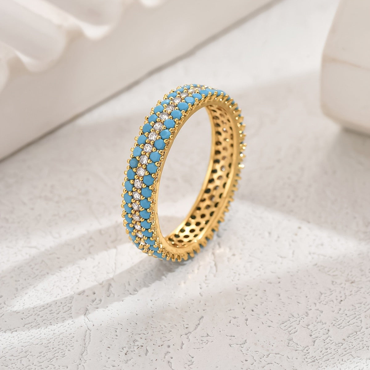 Turquoise & Crystal Pave Band Ring