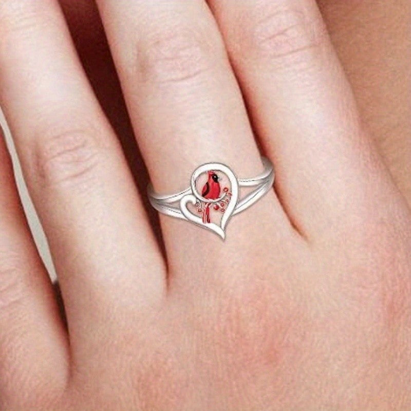 Red Cardinal Heart Ring