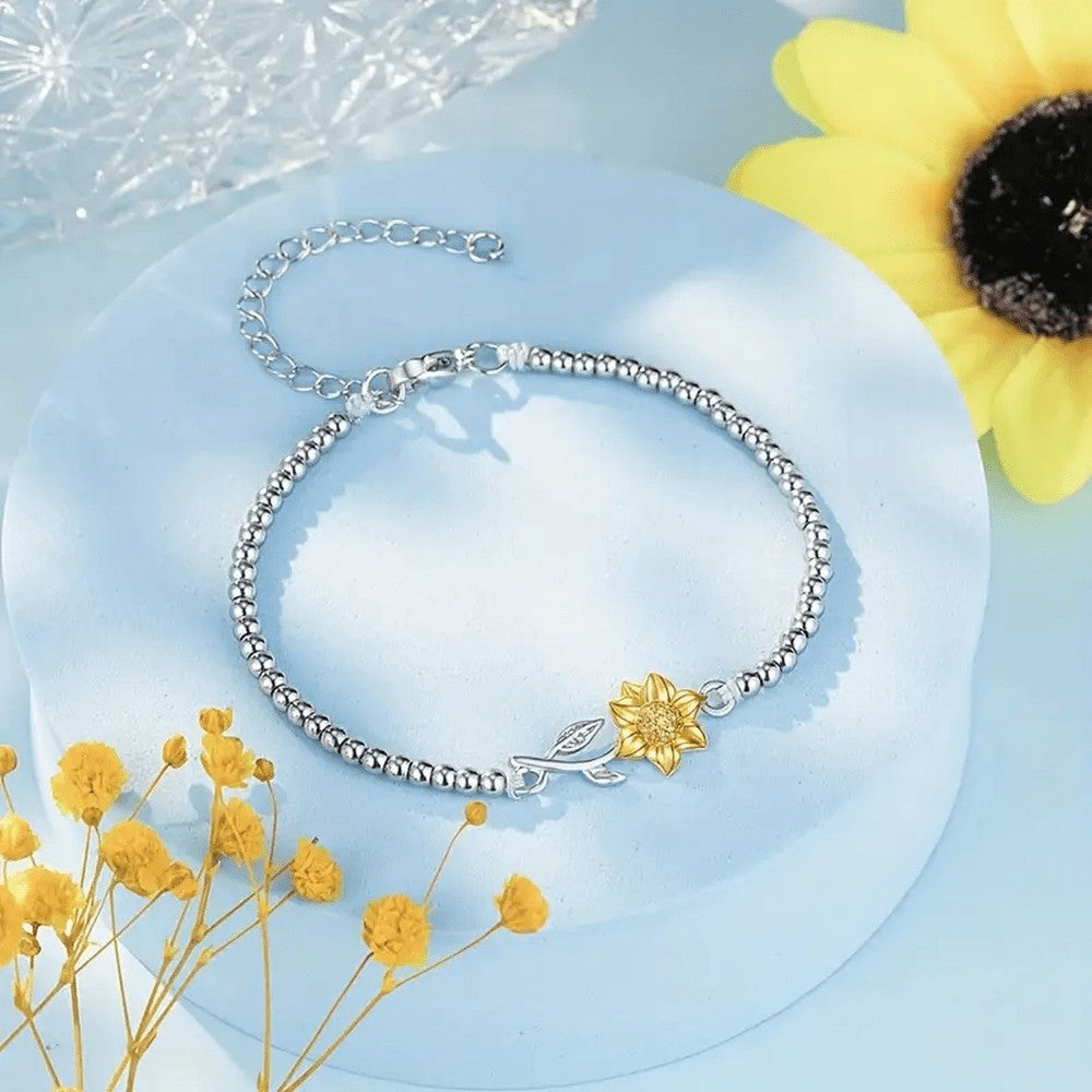 Sunflower & Leaf Beaded Bracelet