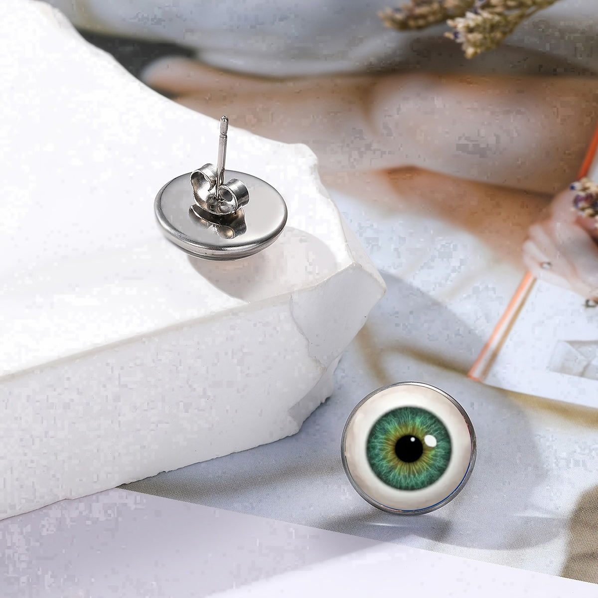 Green Iris Stud Earrings