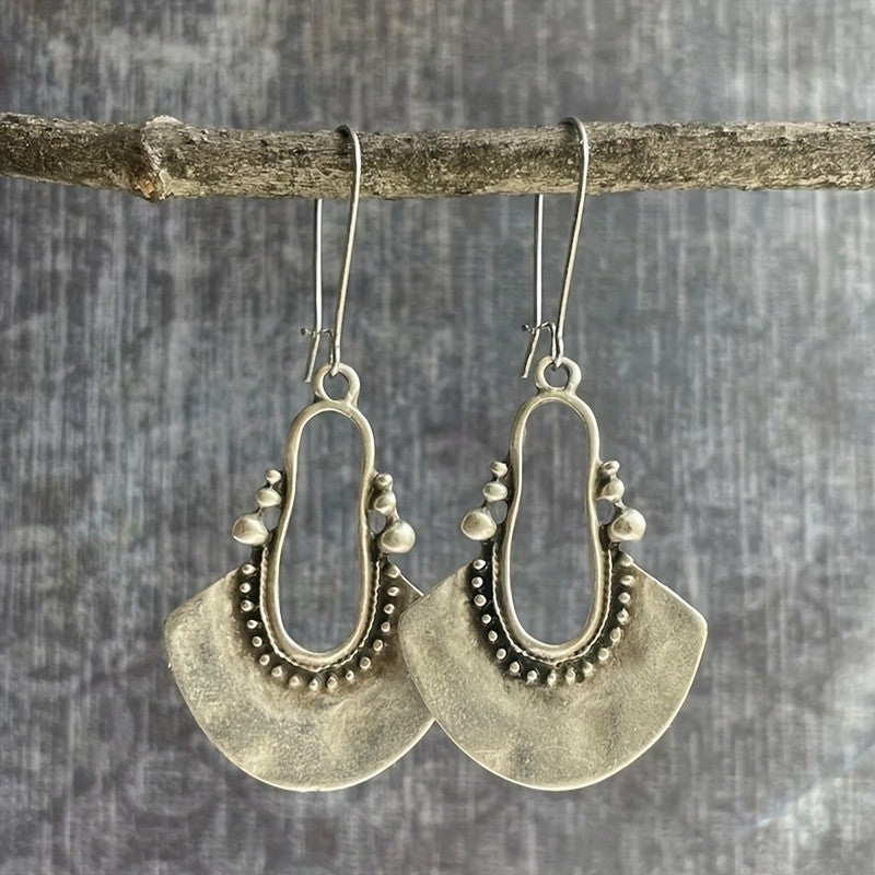 Antique Silver Fan Dangle Earrings
