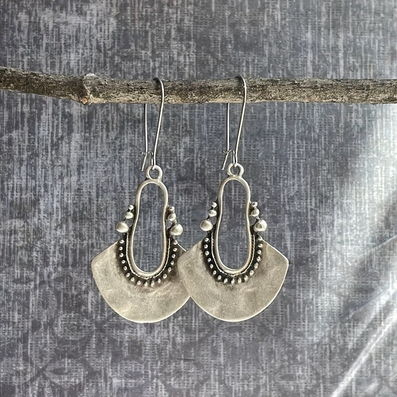 Antique Silver Fan Dangle Earrings