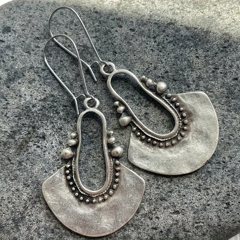 Antique Silver Fan Dangle Earrings