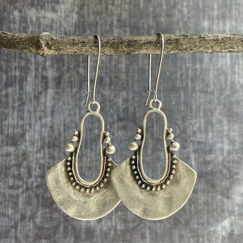 Antique Silver Fan Dangle Earrings