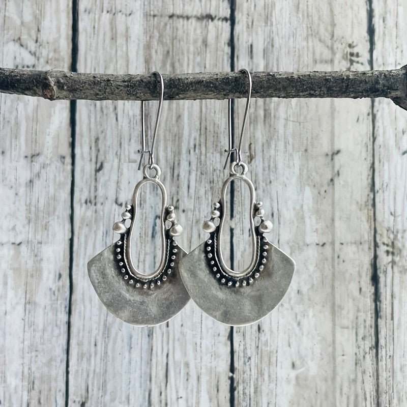 Antique Silver Fan Dangle Earrings